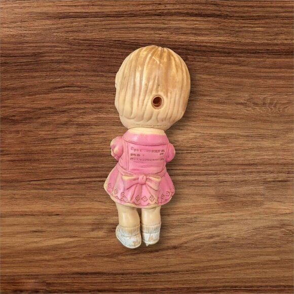 Vintage Edward Mobley Squeaky Rubber Standing Doll Pink Dress Original8.5" - Picture 2 of 10